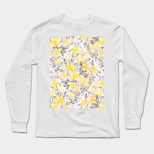 Sunny Yellow Crayon Striped Summer Floral Long Sleeve T-Shirt